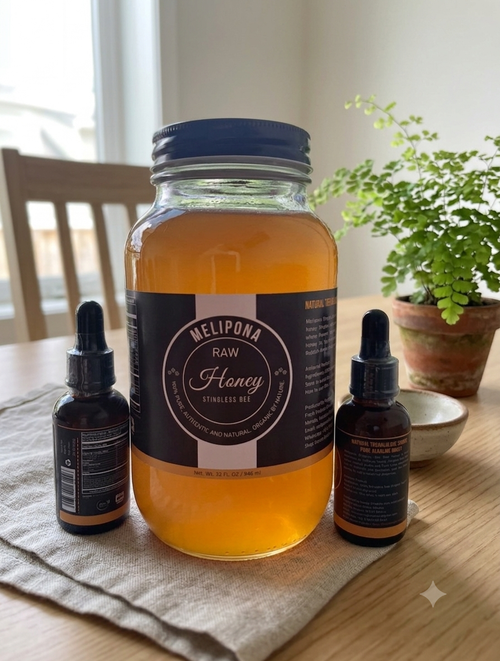 Melipona Bee Raw Honey ® (32 fl. oz./.946 ml) Glass Jar FREE Droppers